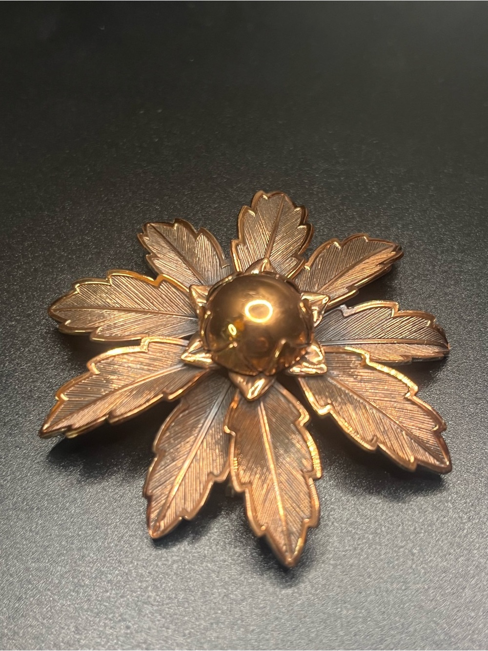 Vintage Copper Bell Copper Flower Brooch Large Dimensional Floral Pin